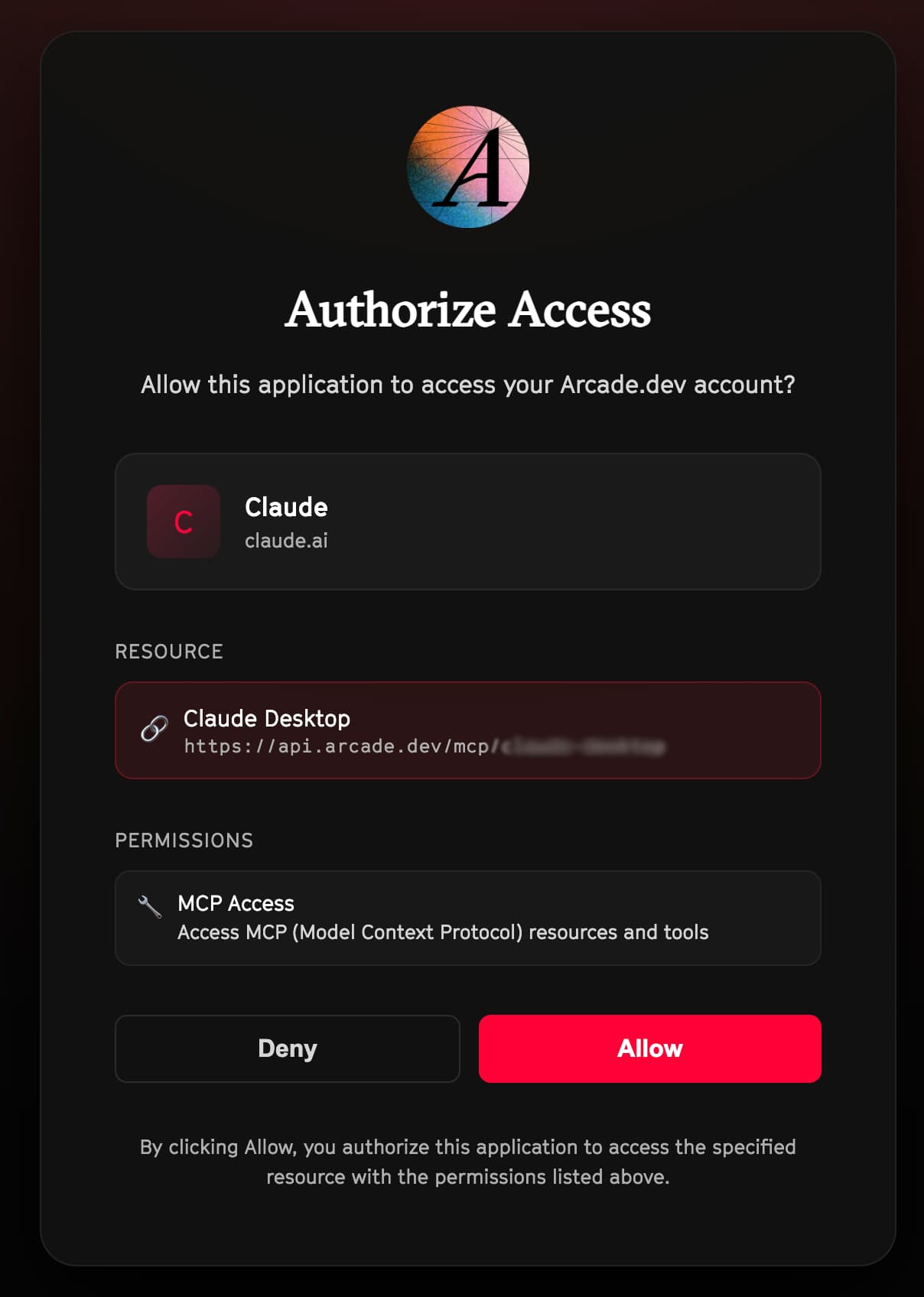 Step 5: Allow authentication with your Arcade account